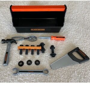 Black & Decker Toy Tool Set With Toolbox Hammer‎ Saw Wrench Screwdriver Pliers